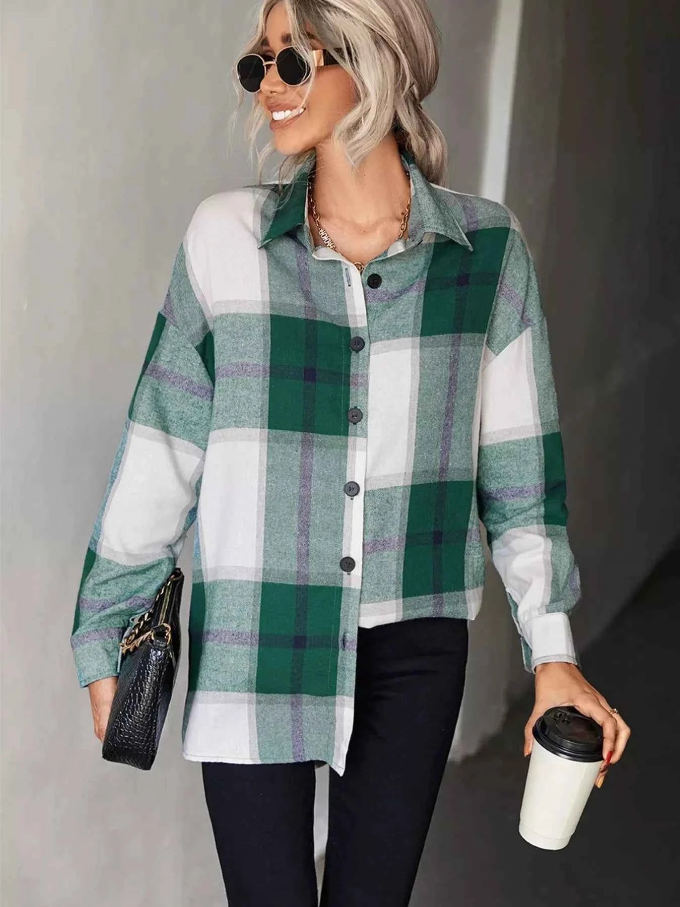 Plaid Button-Down Long Sleeve Shirt