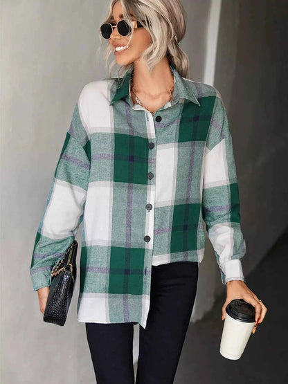 Plaid Button-Down Long Sleeve Shirt