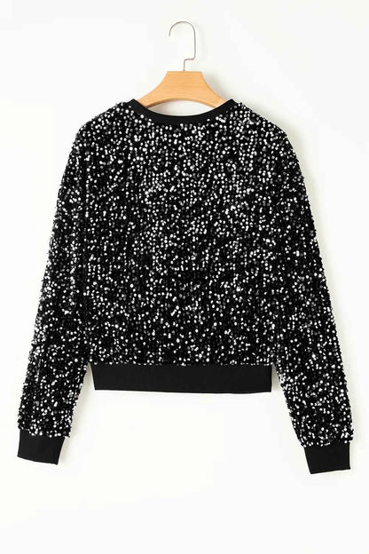 Sequin Round Neck Long Sleeve Blouse