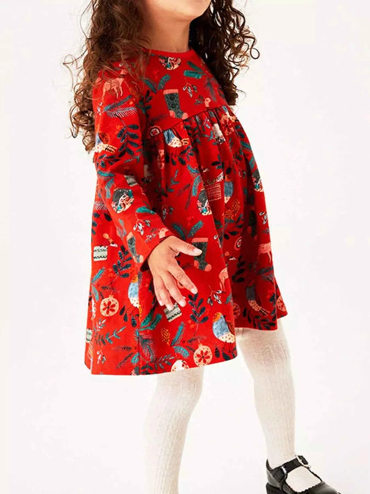 Children's Christmas Print Long Sleeve Dress