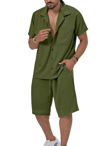 Men's Plus Size Button Up Short Sleeve Shirt and Shorts Set