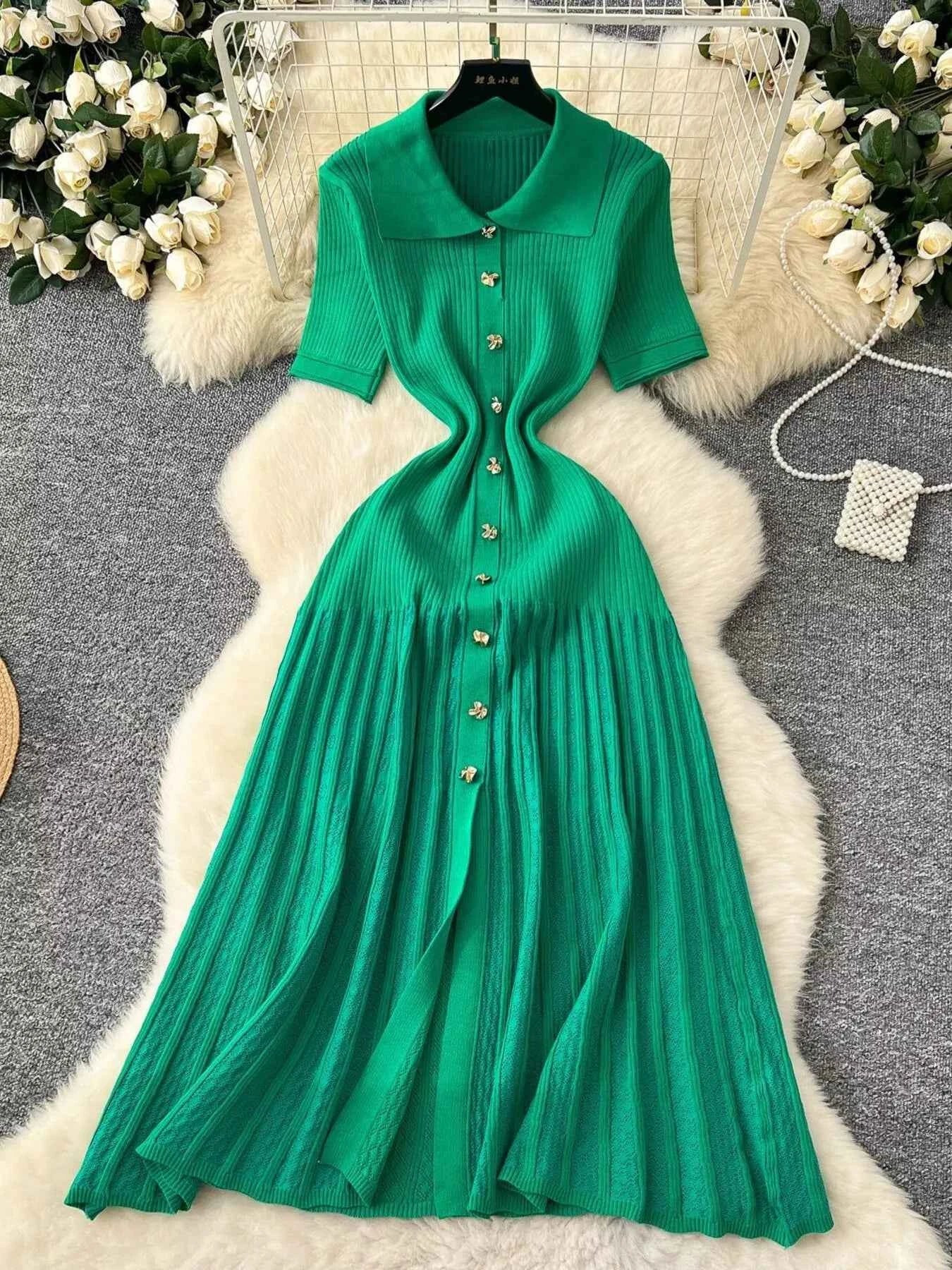 Button Front Short Sleeve Knit Dress
