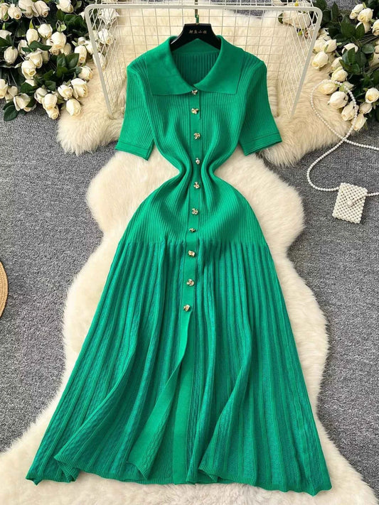 Button Front Short Sleeve Knit Dress