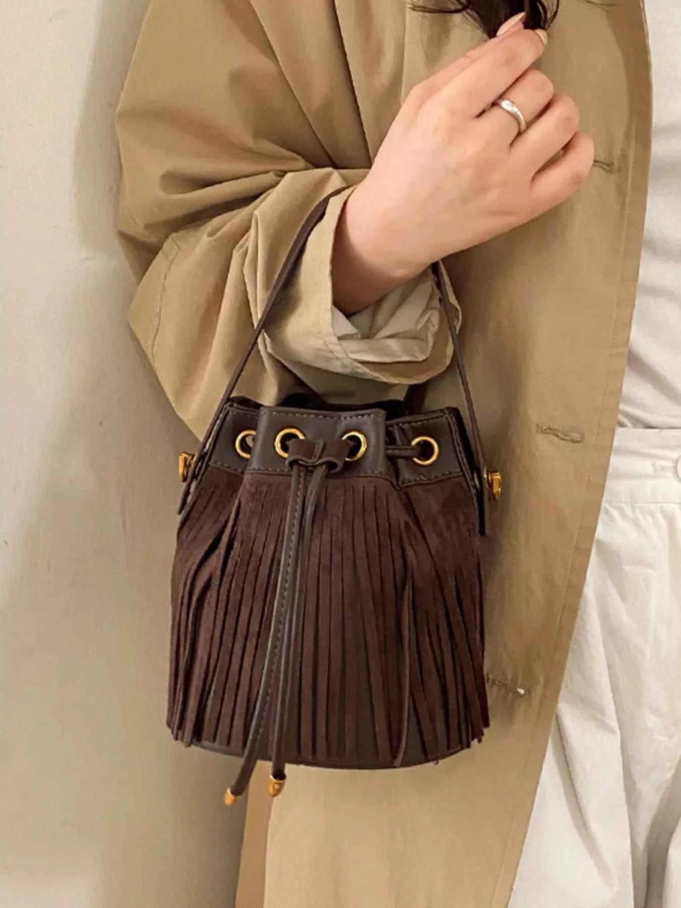 Fringe Bucket Crossbody Bag