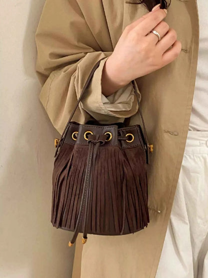 Fringe Bucket Crossbody Bag