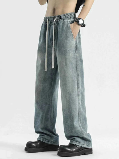 Men's Full Size Washed Wide Leg Drawstring Jeans Plus Size