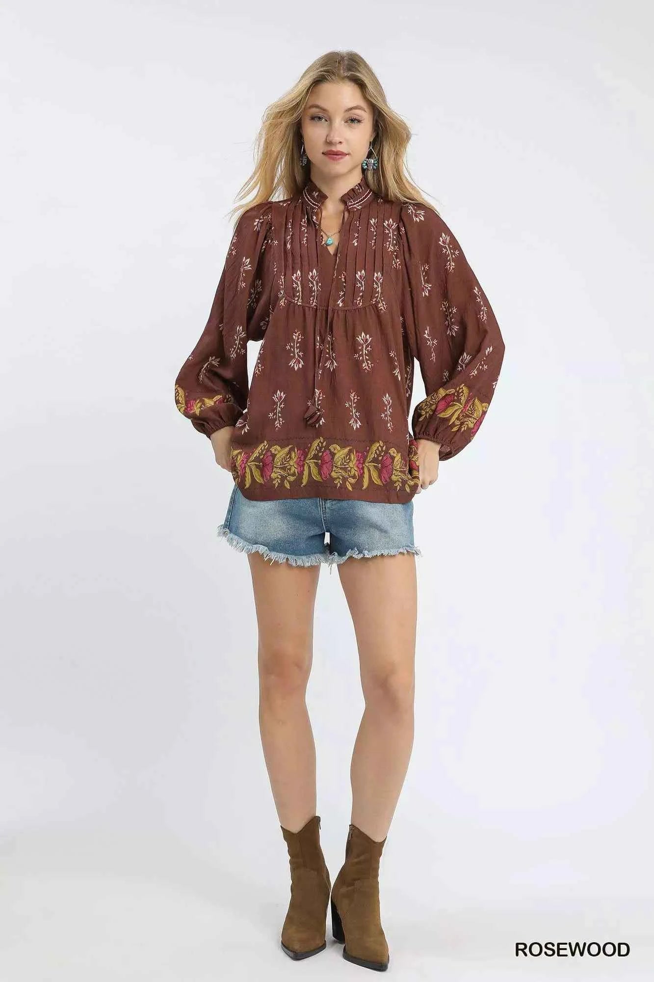 Umgee Floral Boho Peasant Blouse