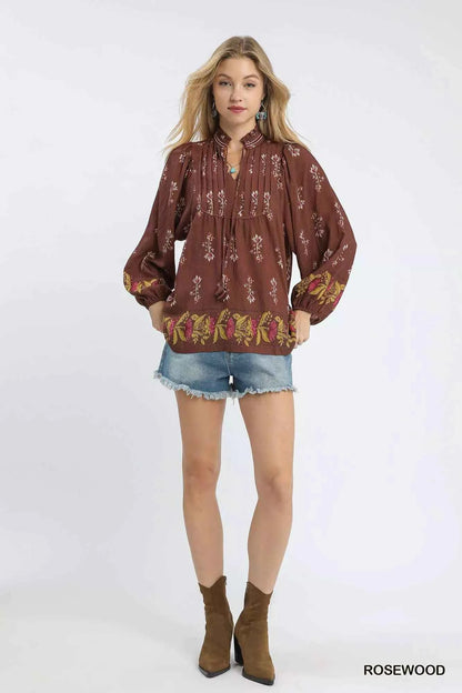 Umgee Floral Boho Peasant Blouse