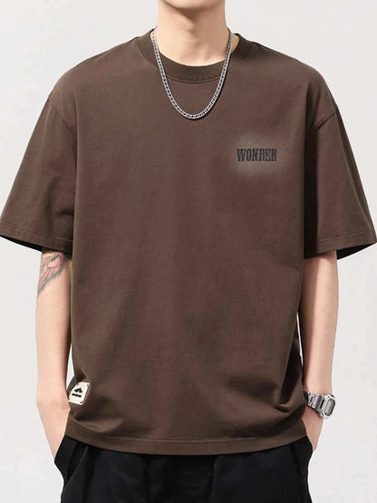 Men's Plus Size Letter Back Round Neck T-Shirt