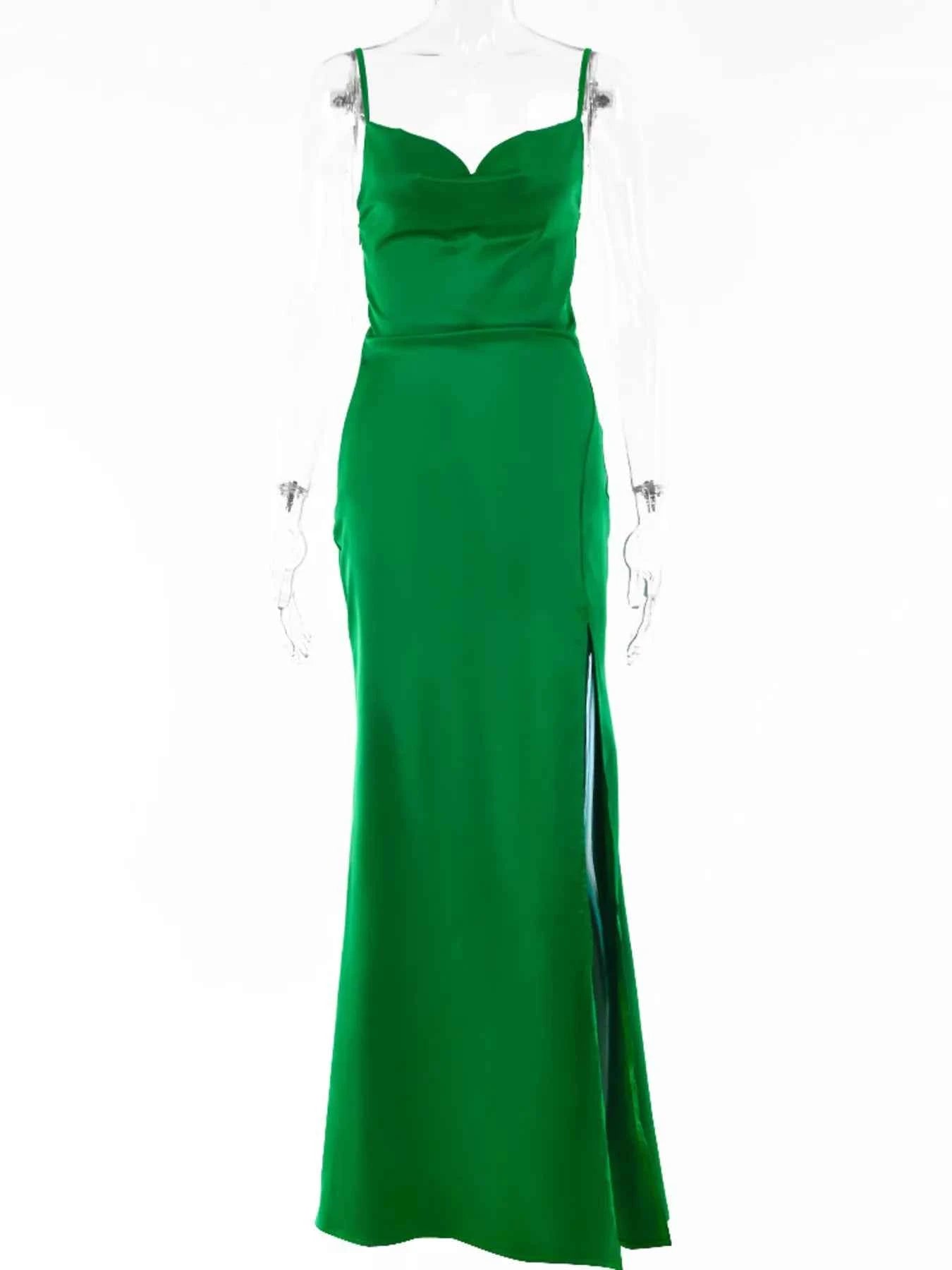 Ruched Split Spaghetti Strap Maxi Dress