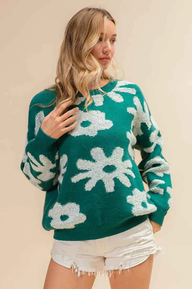BiBi Flower Pattern Long Sleeves Sweater Top