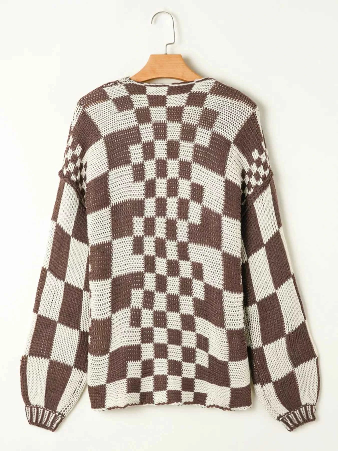 Checkerboard Pattern Sweater Cardigan