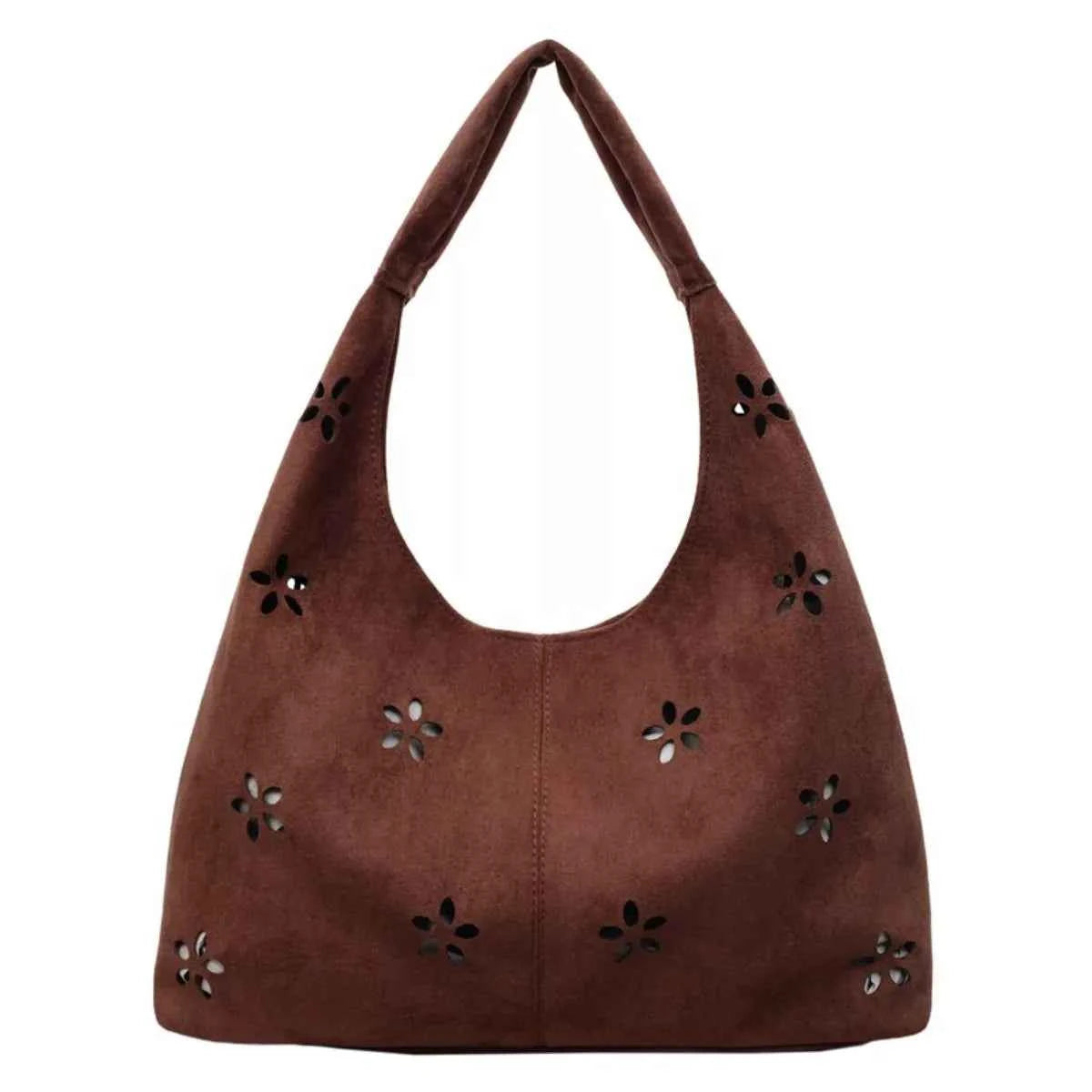 Floral Cutout Corduroy Shoulder Bag