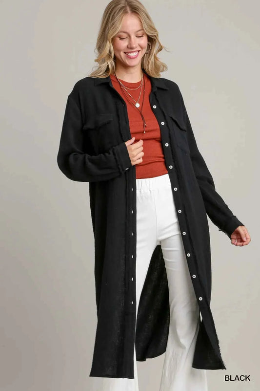 Umgee Cotton Gauze Button Down Shirt Dress