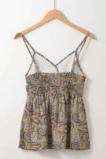 Paisley Printed Smocked Babydoll Cami