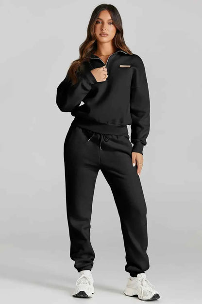 Quarter Zip Top and Drawstring Pants Active Set