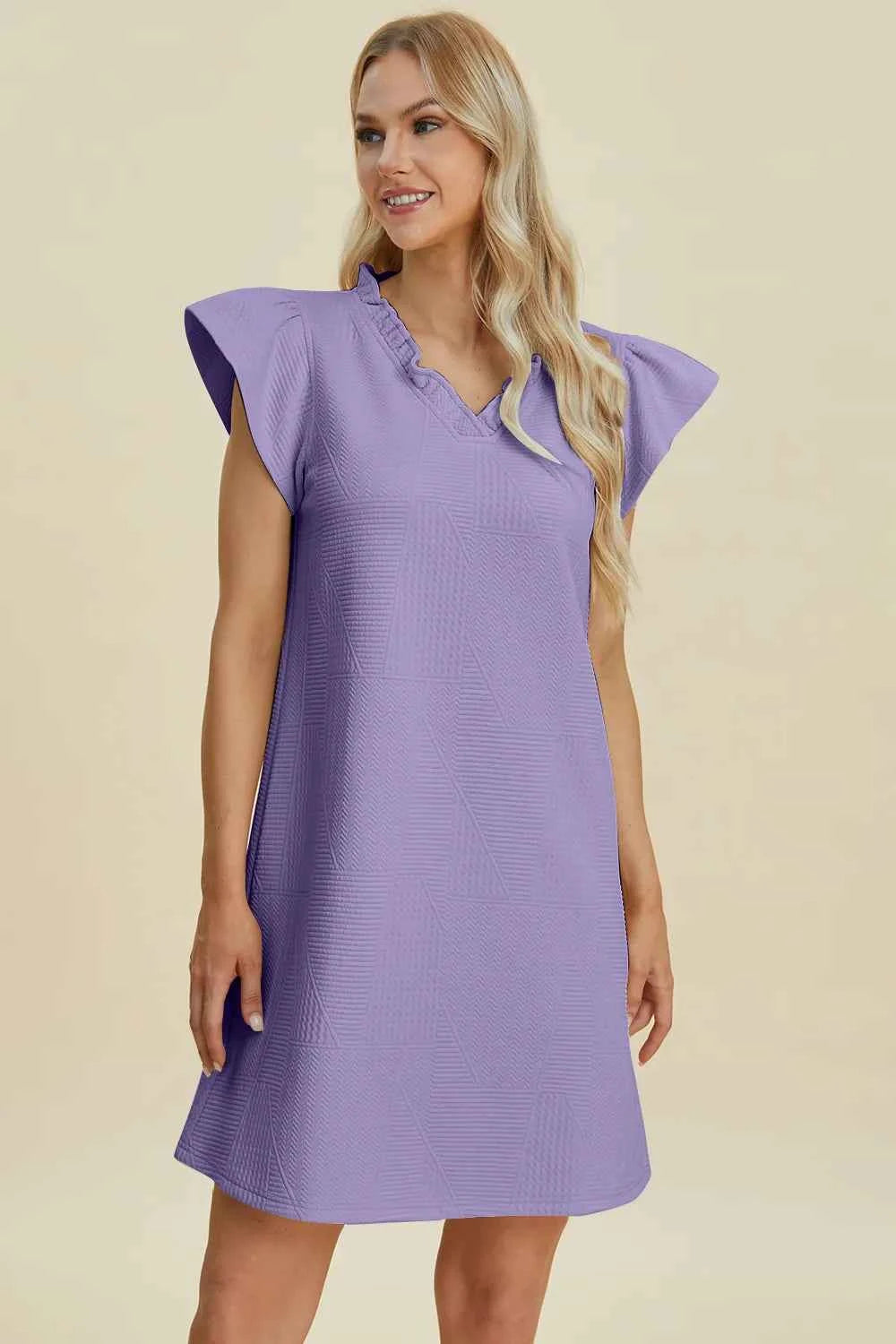 Double Take Full Size Ruffled V-Neck Cap Sleeve Dress