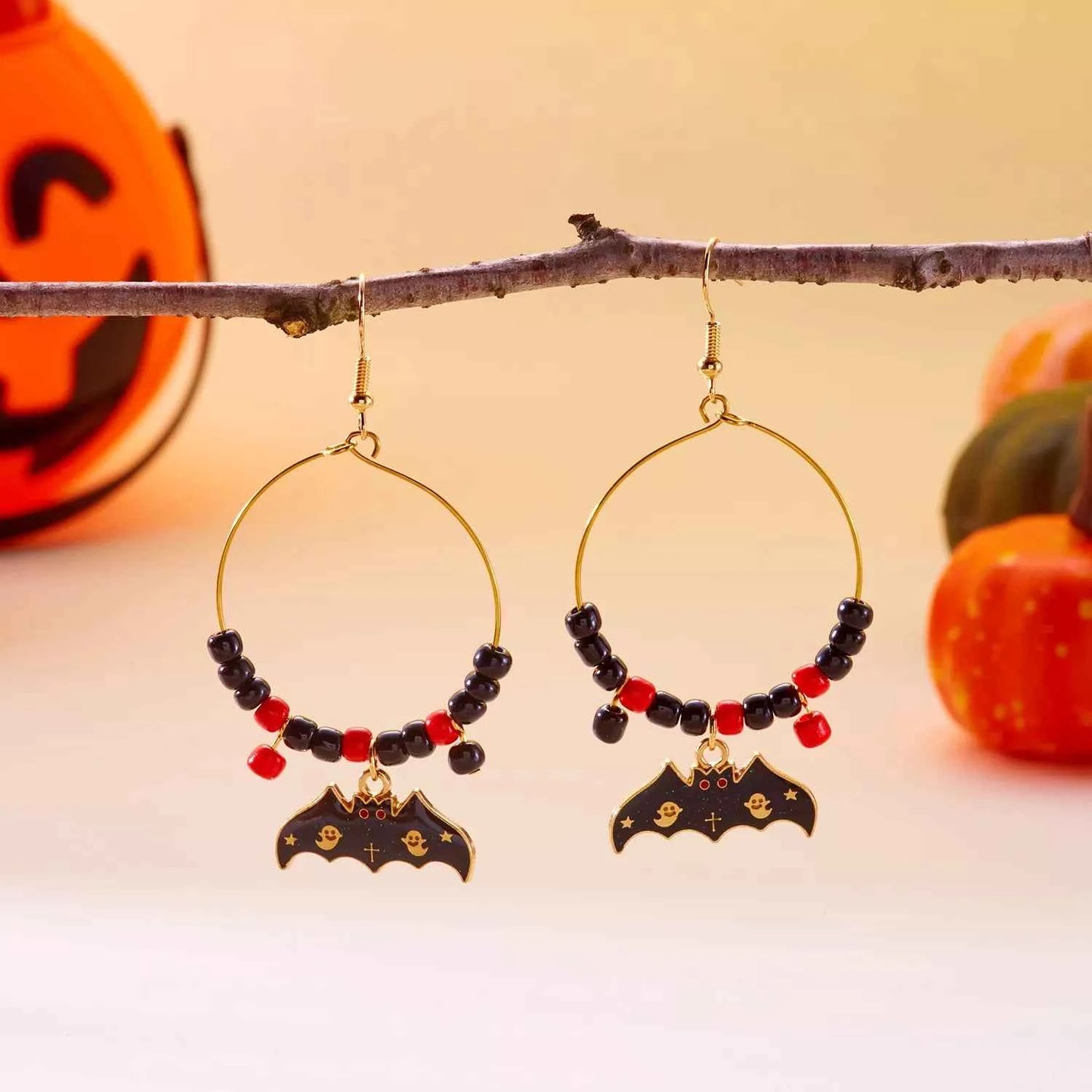Halloween Bat Charm Hoop Earrings