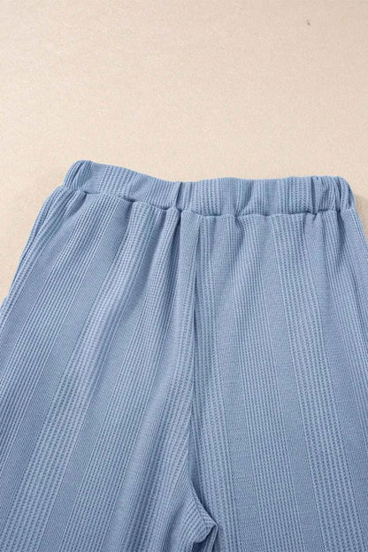 Color Ribbed Ruffle Tank Top and Pants Set
