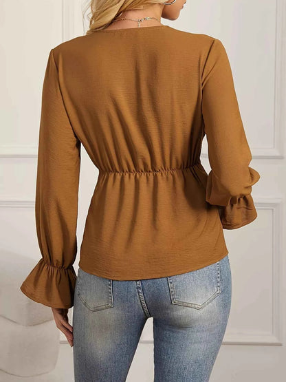 Knot Front Long Sleeve Blouse