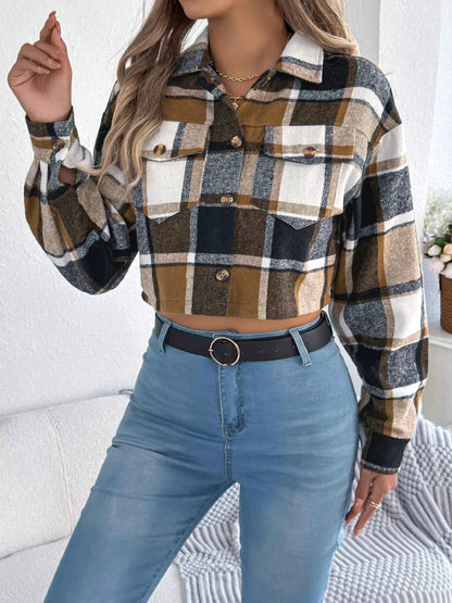 Plaid Button Up Cropped Jacket