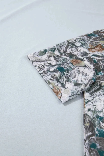 Abstract Woodland Print Tunic Henley T Shirt
