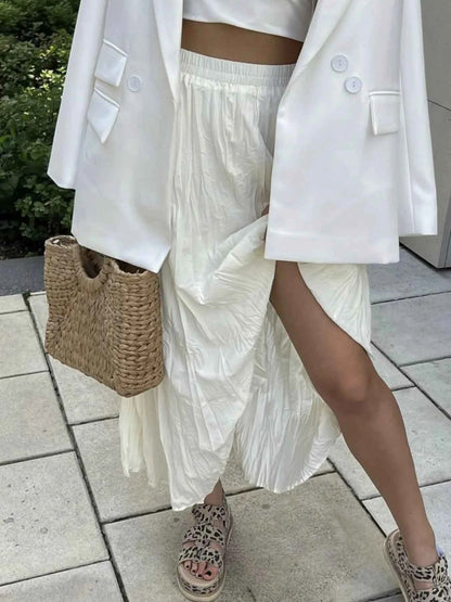 Ruched Elastic Waist Skirt