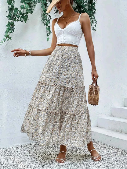 Frill Tiered Printed Skirt