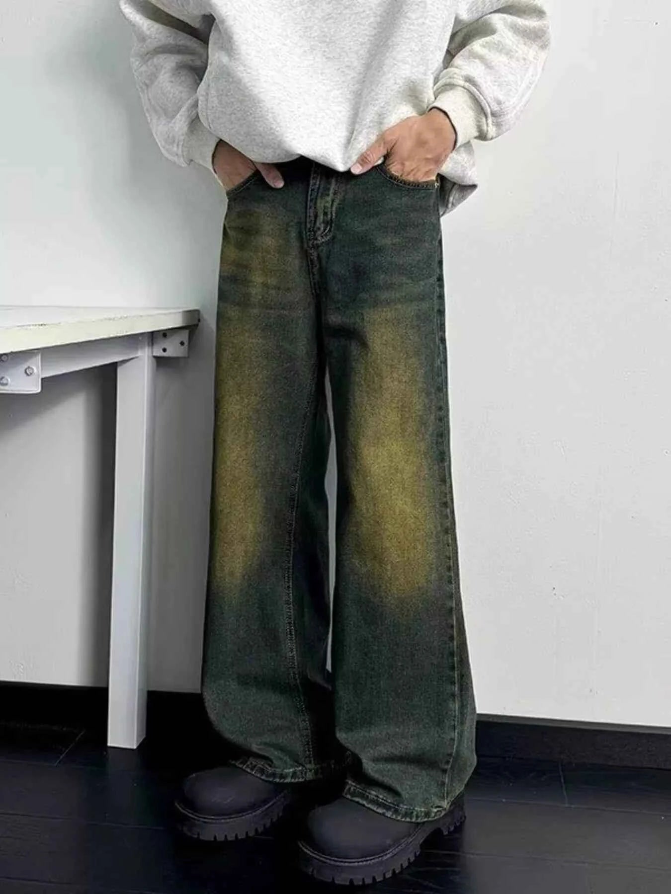 Men's Full Size Wash Wide Leg Jeans Plus Size