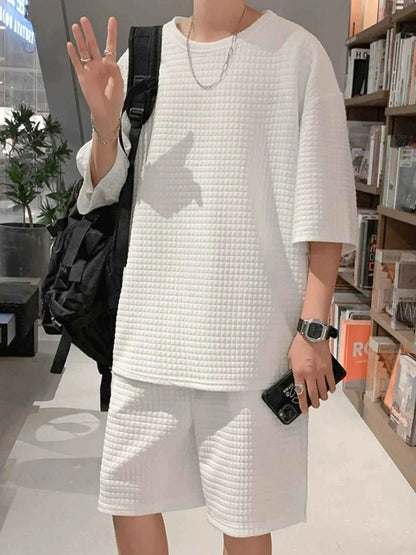 Men's Textured Short Sleeve T-Shirt and Shorts Set