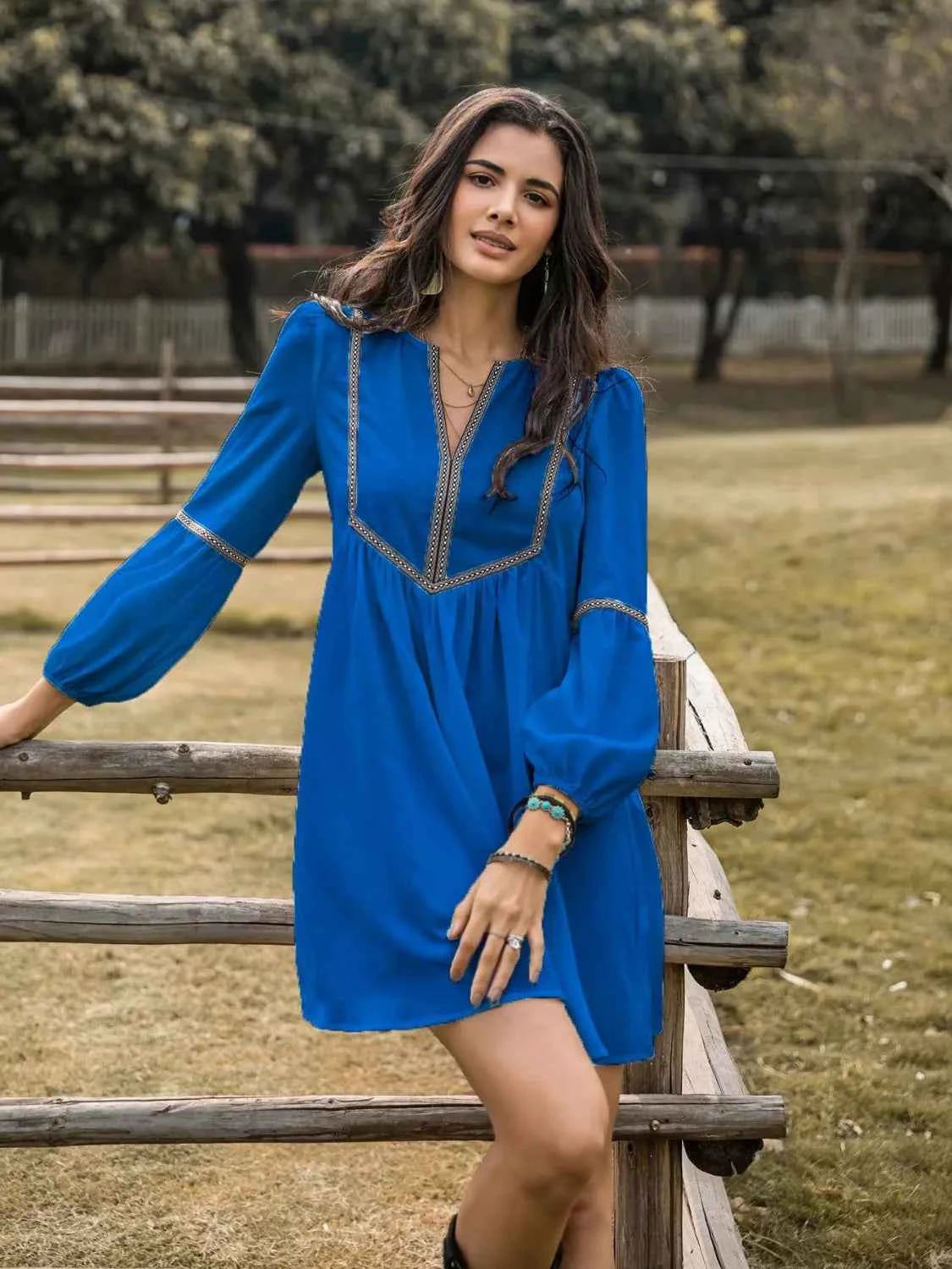 Long Sleeve Mini Dress with Contrast Trim