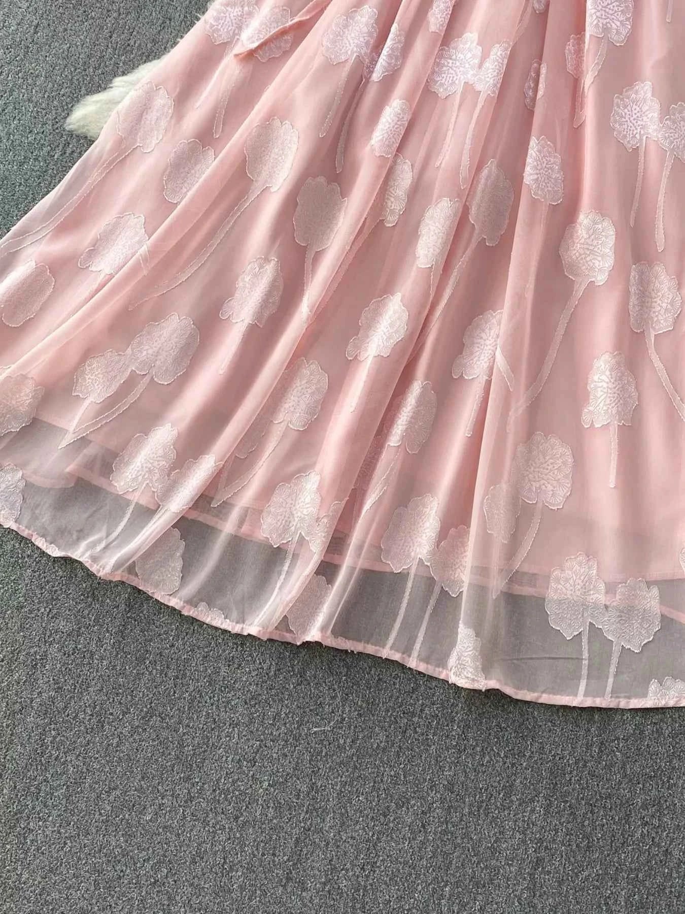 Button Front Puff Sleeve Chiffon Dress
