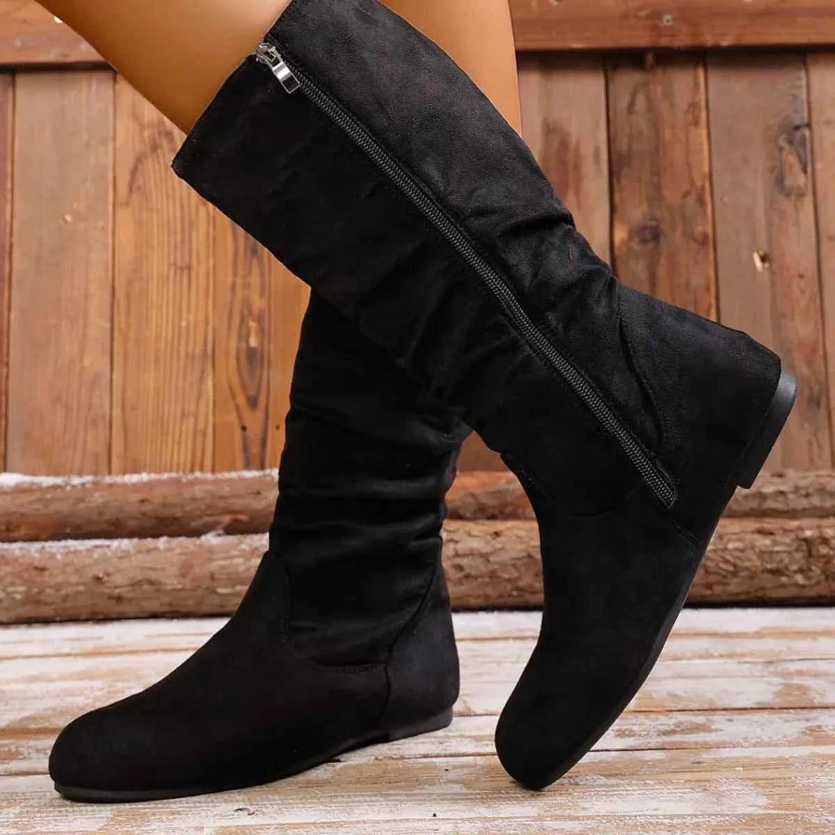 Round Toe Side Zip Boots