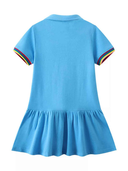 Children's Unicorn Embroidered Ruffled Polo Dress