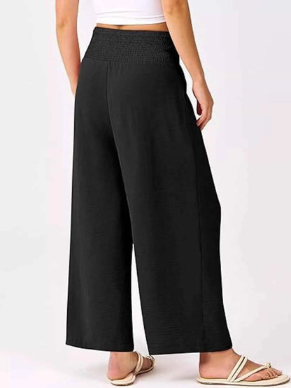 Wide Leg Smocked High Waist Pants
