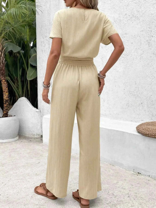 Round Neck Short Sleeve Top and Pants Set