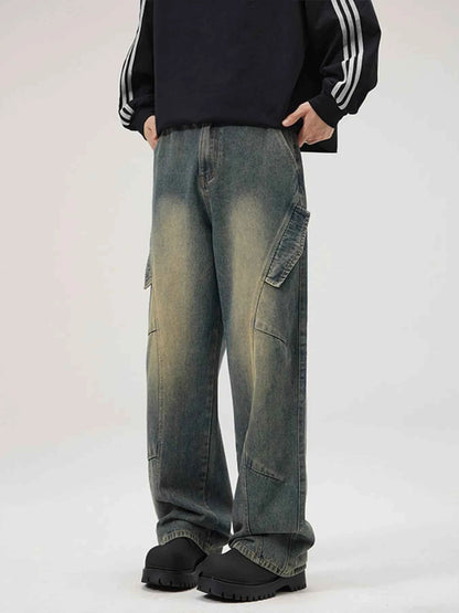 Men's Full Size Washed Wide Leg Jeans Plus Size