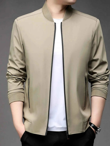 Men's Plus Size Full Zip Front Closure Bomber Jacket with Pockets