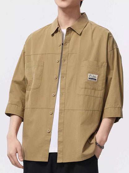 Men's Plus Size Button Up 3/4 Sleeve Shirt