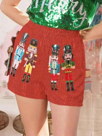 Christmas Sequined Nutcracker Shorts