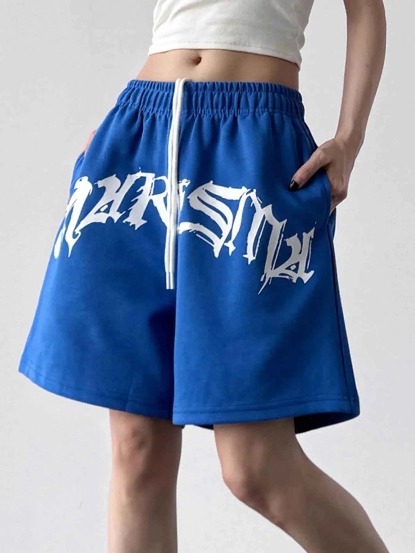 Oversized Drawstring Letter Shorts