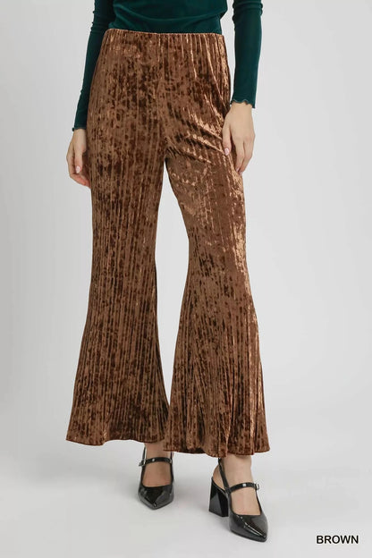 Umgee Velvet Pleated Wide Leg Pants