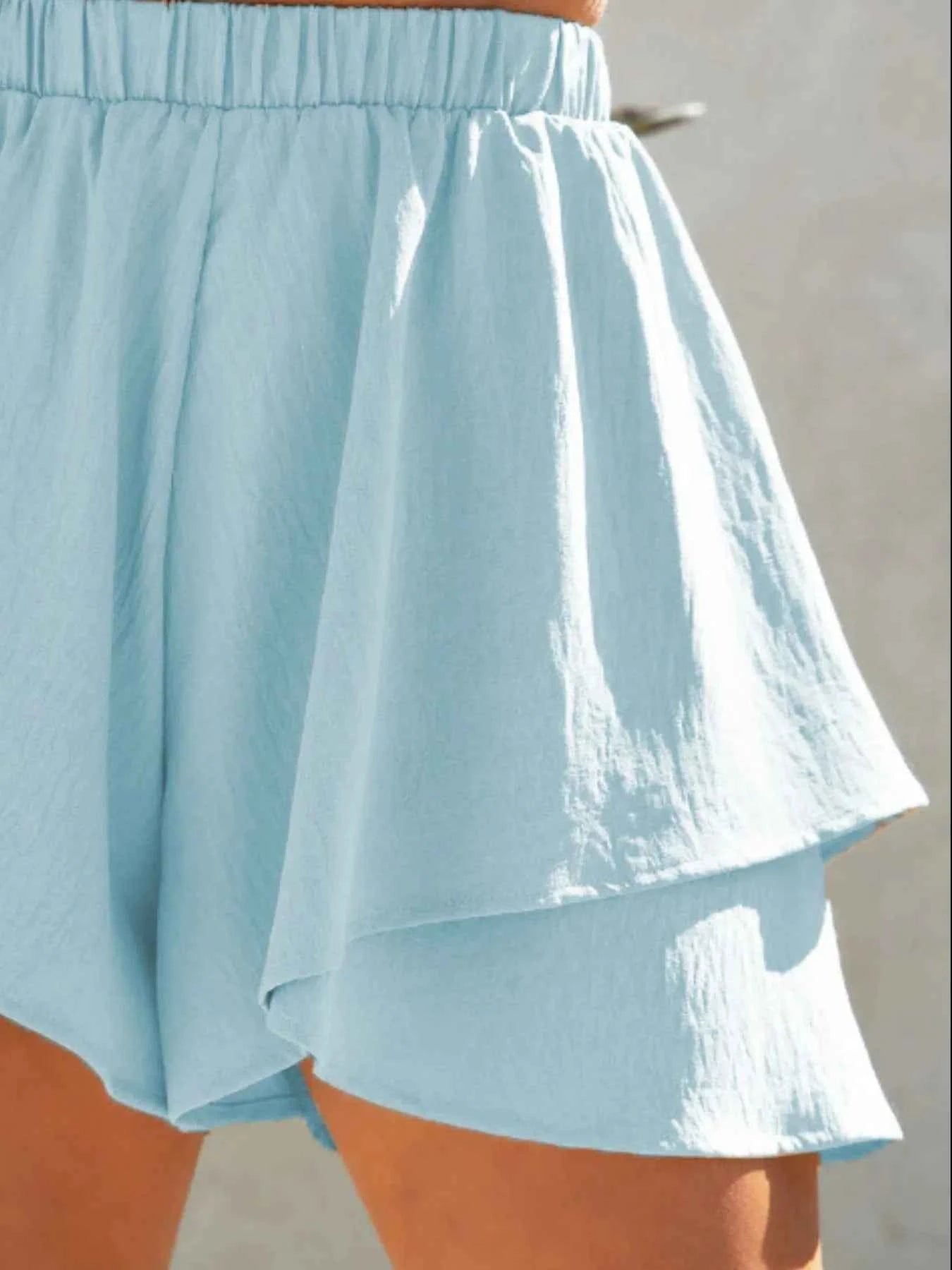 High-Waisted Elastic Waistband Layered Shorts