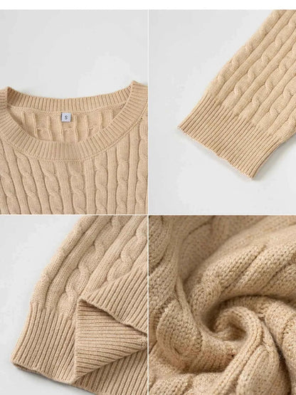 Cable-Knit Round Neck Pullover Sweater