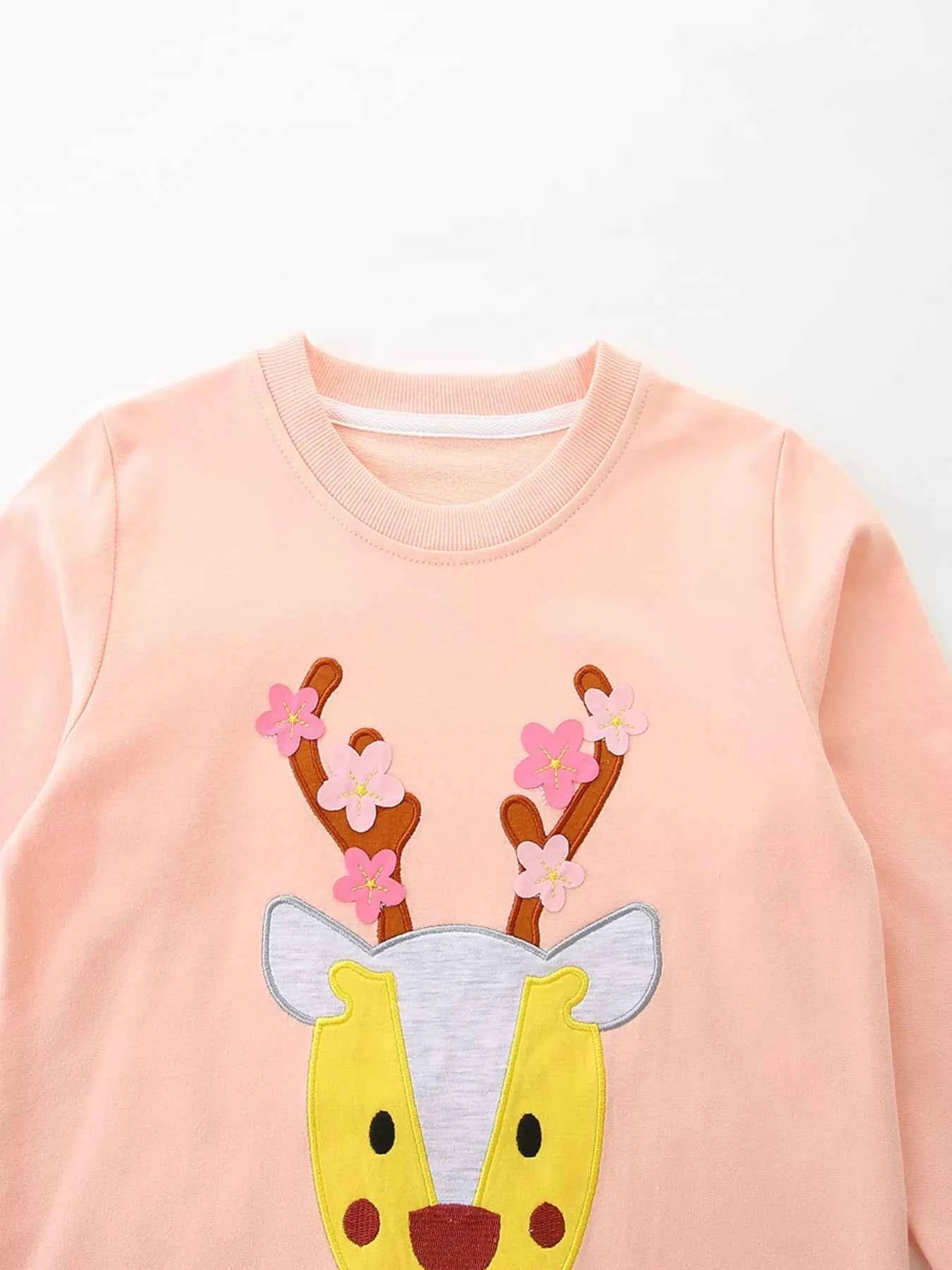 Children's Reindeer Applique Round Neck Sweatshirt