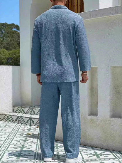 Men's Plus Size Long Sleeve Top and Pants Set