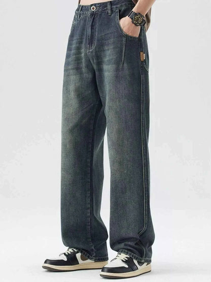 Men's Washed Wide Leg Relaxed Fit Jeans