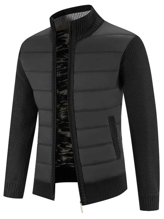Men's Plus Size Quilted Knit Bomber Jacket with Stand Collar