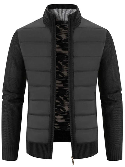 Men's Plus Size Quilted Knit Bomber Jacket with Stand Collar
