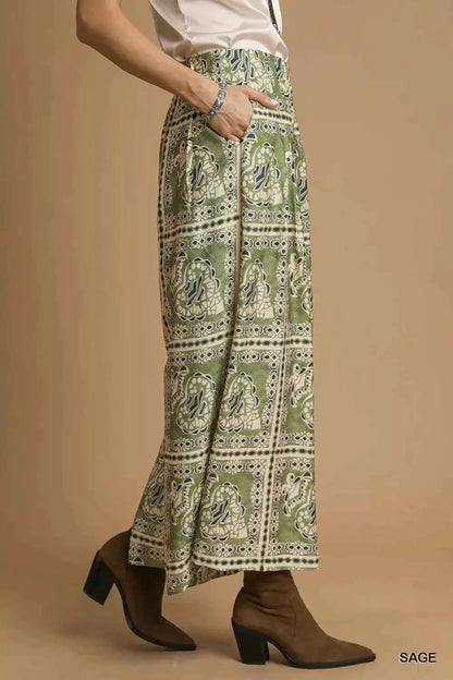 Umgee Bohemian Print Pants with Pockets